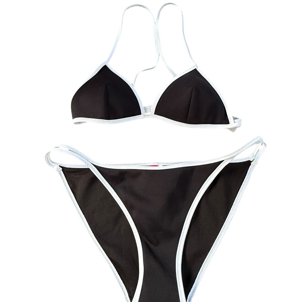 New Y2K Victoria's Secret Black White string Bikini Set neoprene color block M S